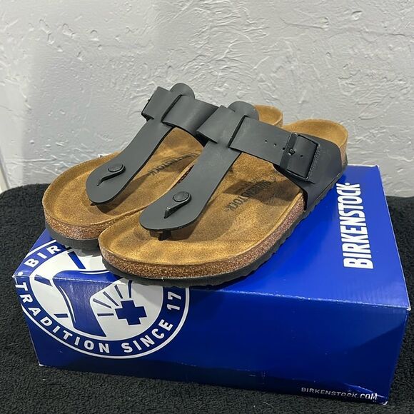 🔥 BIRKENSTOCK Gizeh Black Leather Birko-Flor Sandal Sz 43 EU (M 10 / W 12) - Picture 1 of 11